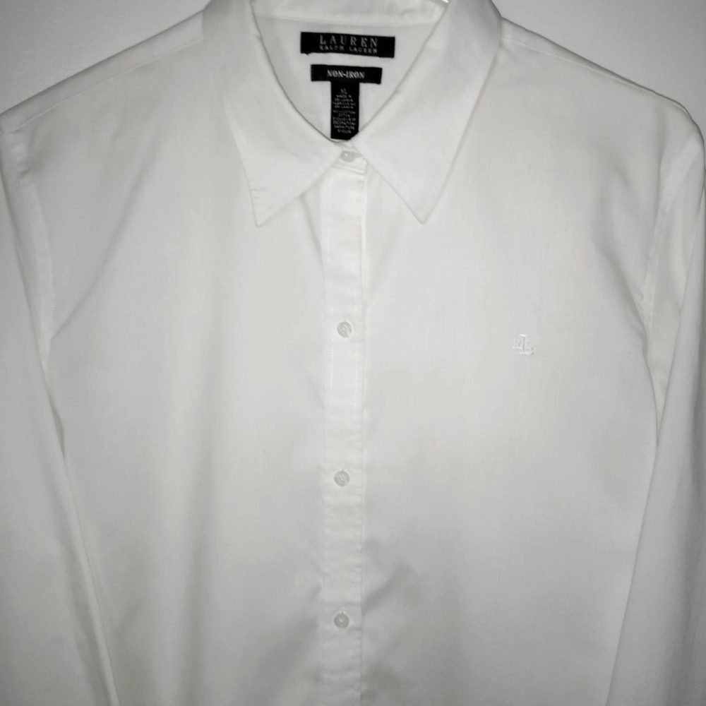 LAUREN RALPH LAUREN L-RL WHITE NON-IRON BUTTON UP SHIRT / TOP WOMEN'S SIZE XL